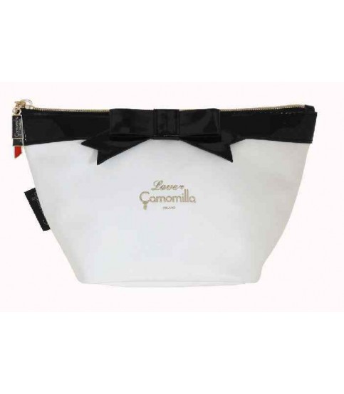 NECESSAIRE CAMOMILLA BRANCO COM LAÇO PRETO GRANDE