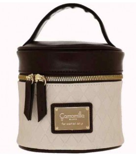 NECESSAIRE CAMOMILLA REDONDO BRANCO E CASTANHO 4133