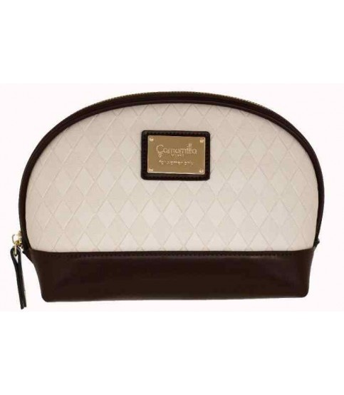 NECESSAIRE CAMOMILLA REDONDO BRANCO E CASTANHO 4146